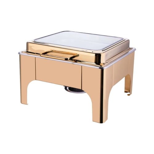 Chafing Dish Square 6L with Gel Based Heating + Transparent Lid + Hydraulic Soft Close (1 GN Pan of 2/3 65mm) — Rose Gold