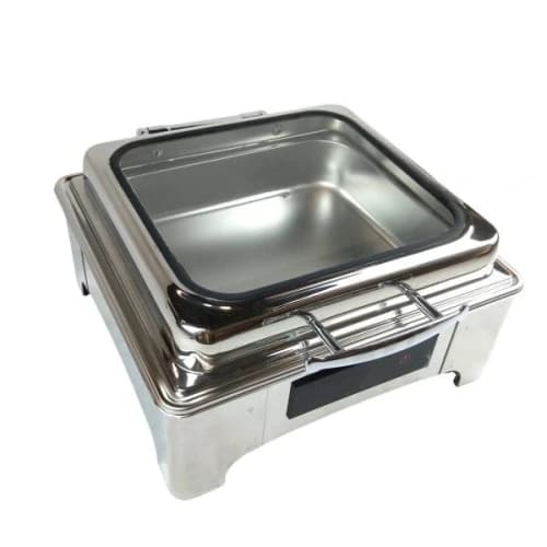Digital Chafing Dish Square 6L with Inbuilt Heater + Transparent Lid + Hydraulic Soft Close (1 GN Pan of 2/3 65mm)