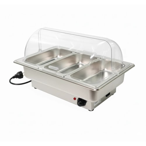 Electric Chafing Dish - Rectangle with PC Roll Top Lid — {"Size":"3 Compartment","Capacity":"2.25L/Pan"}