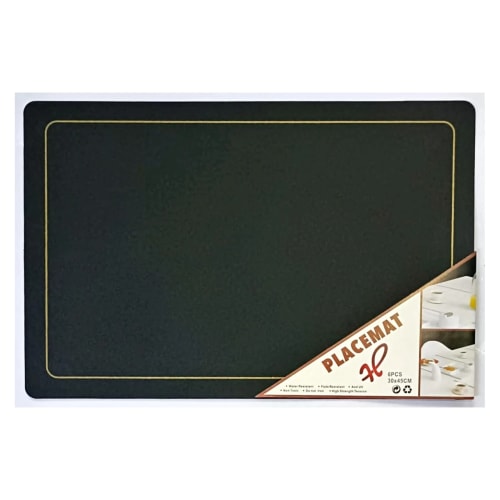 Premium Leather Type Table Mats with Golden Border - (Quantity: 6pcs) — Black