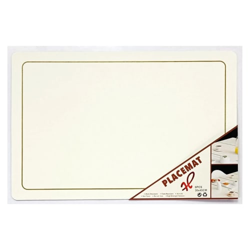 Premium Leather Type Table Mats with Golden Border - (Quantity: 6pcs) — Snow White