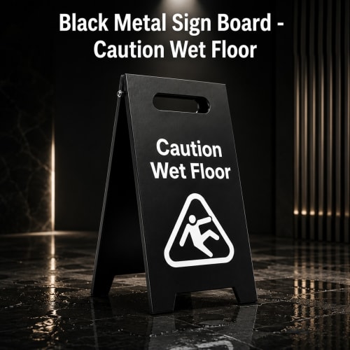 Black Metal Sign Board - Caution Wet Floor