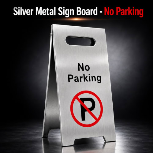 Silver Metal Sign Board - No Parking