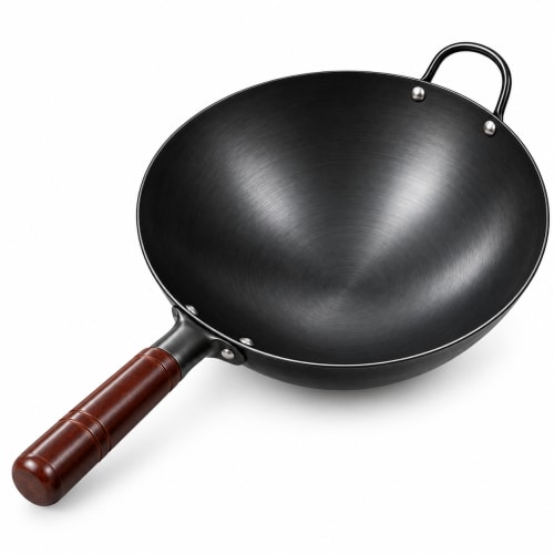 Wooden Handle Iron Wok — 40cm