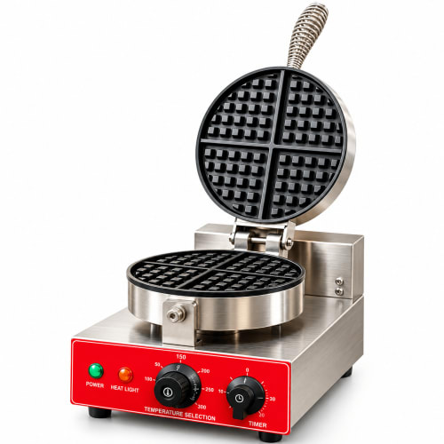 Electric Heavy Duty Round Waffle Maker - Single Plate (Black Panel)