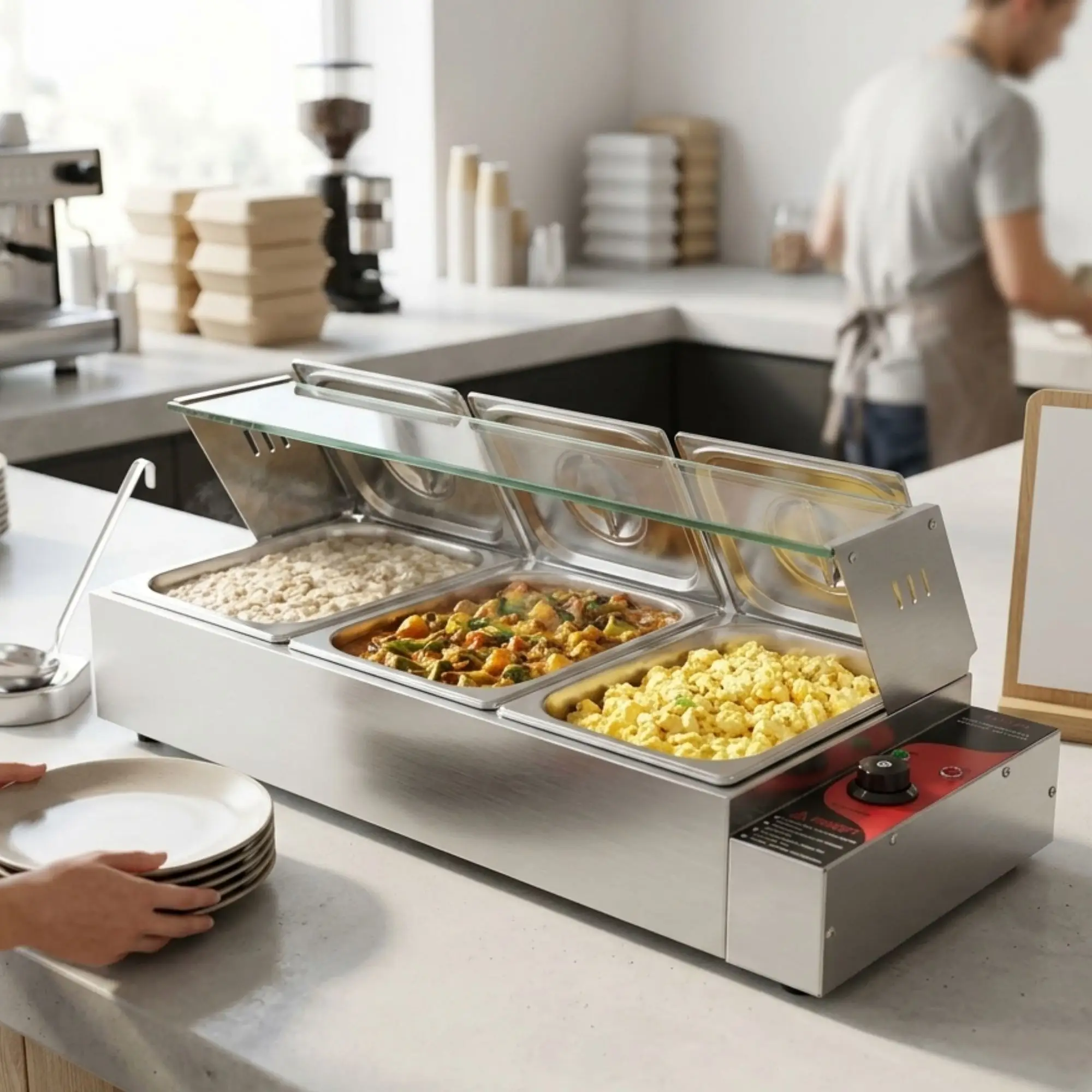 Electric Bain Marie with Glass - 3 Compartments (3 GN Pans of 1/2 150mm ~ 8.5L/Pan)