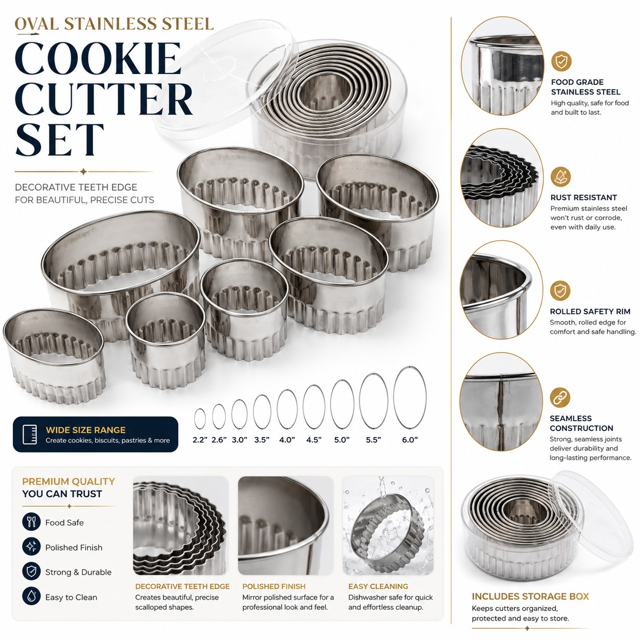 SS Heavy Cookie Cutter Oval with Teeth 8pp — view 2