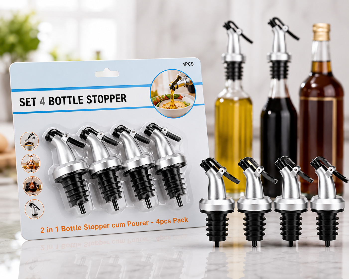 2 in 1 Bottle Stopper/Pourer ( 4pc/set )