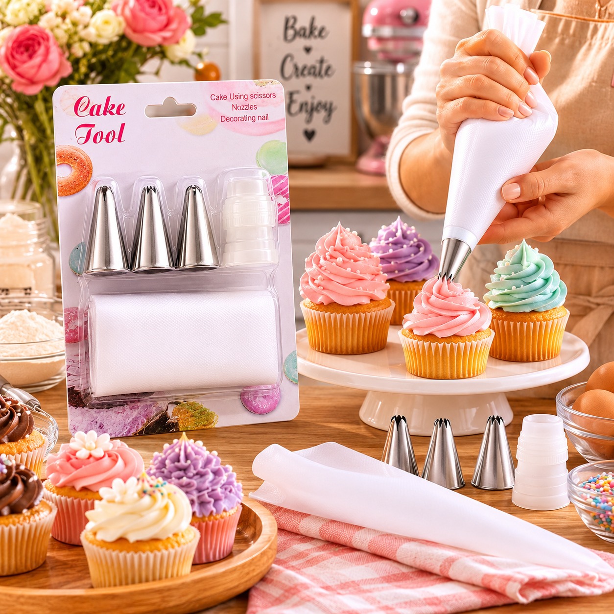 SS Nozzle 4pc with Silicon Piping Bag