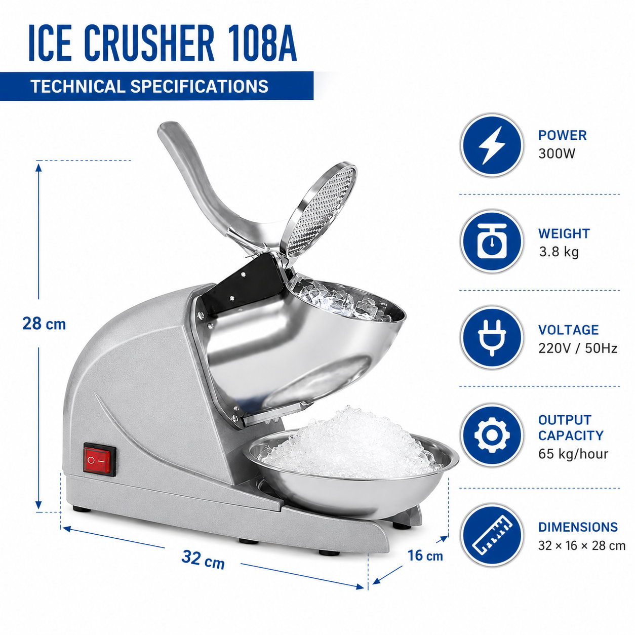 Electric Fibre Body Triple Blade Ice Crusher — view 3