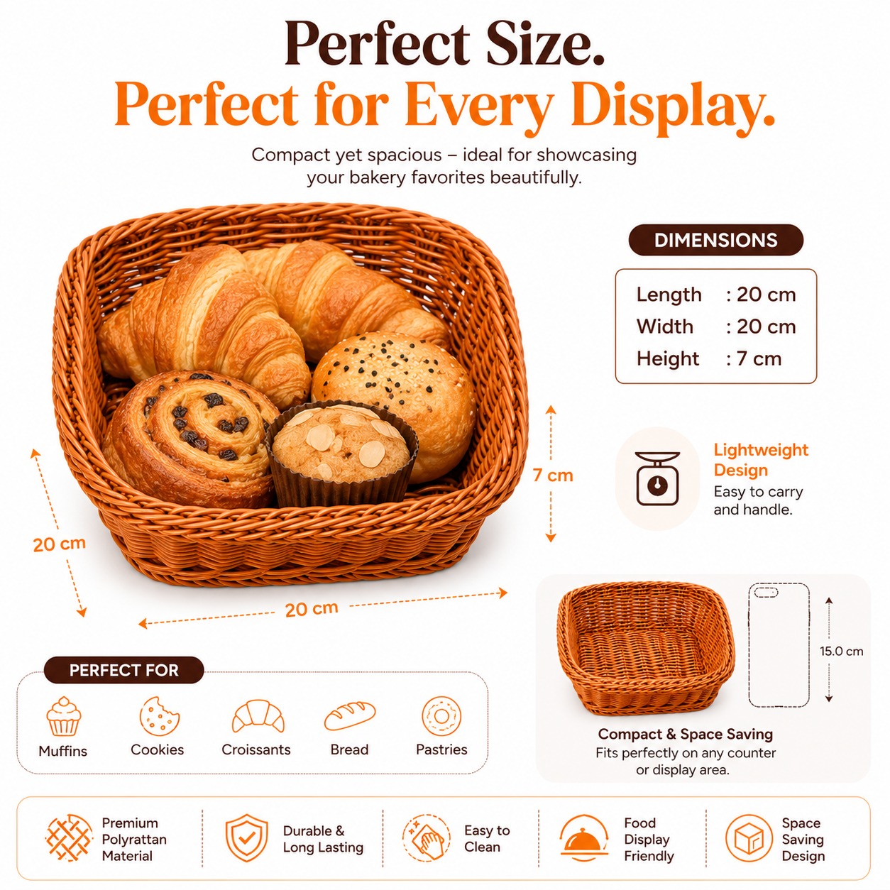 Lite Square Shaped Polyrattan Basket - Walnut Brown