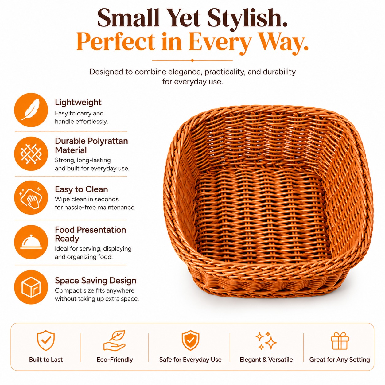 Lite Square Shaped Polyrattan Basket - Walnut Brown — view 2