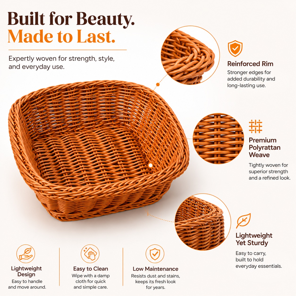 Lite Square Shaped Polyrattan Basket - Walnut Brown — view 5