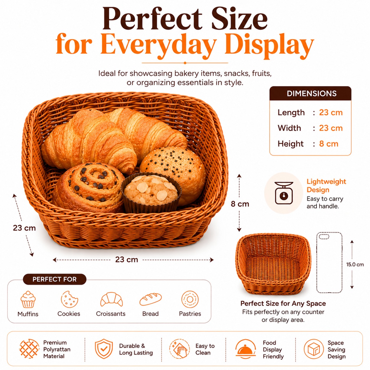 Lite Square Shaped Polyrattan Basket - Walnut Brown