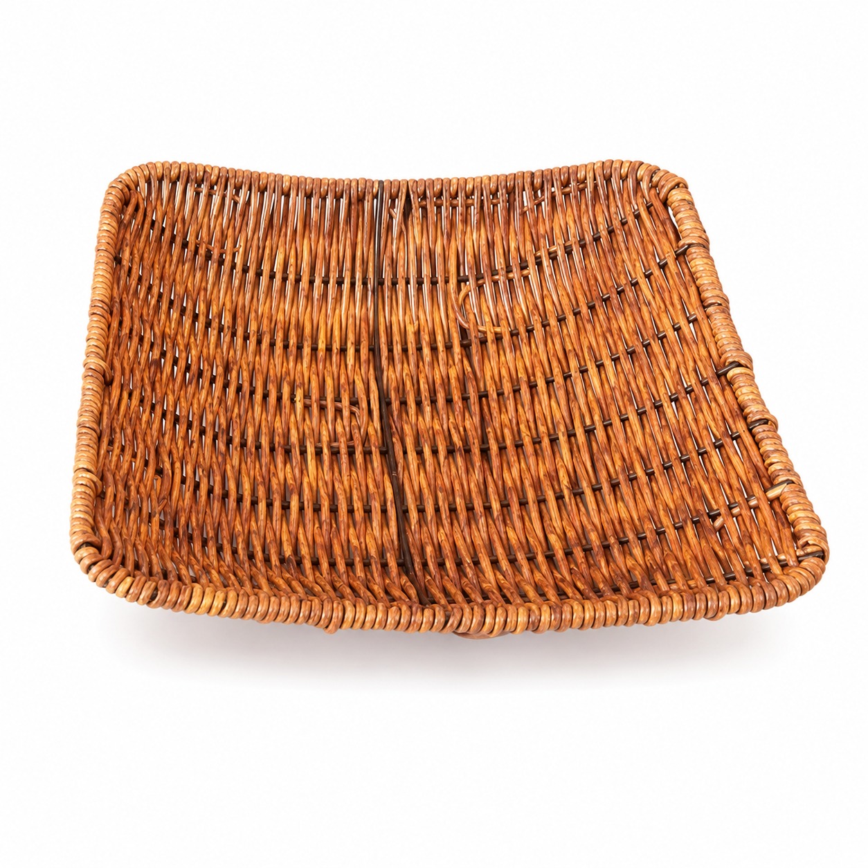 Heavy Square Platter Shaped Polyrattan Basket with Metal Wire - Walnut Brown — view 6
