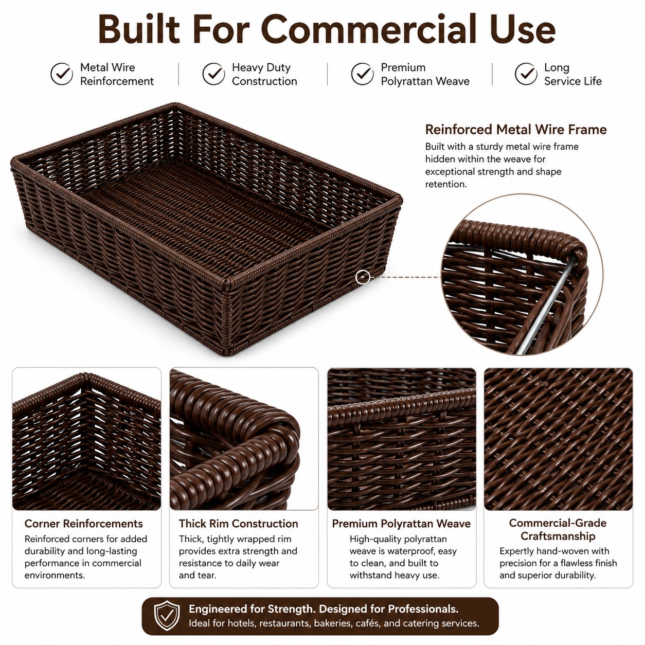 Heavy Rectangle Shaped Polyrattan Basket (1/1 Full Size) & Metal Wire - 53x32x8cm — view 6
