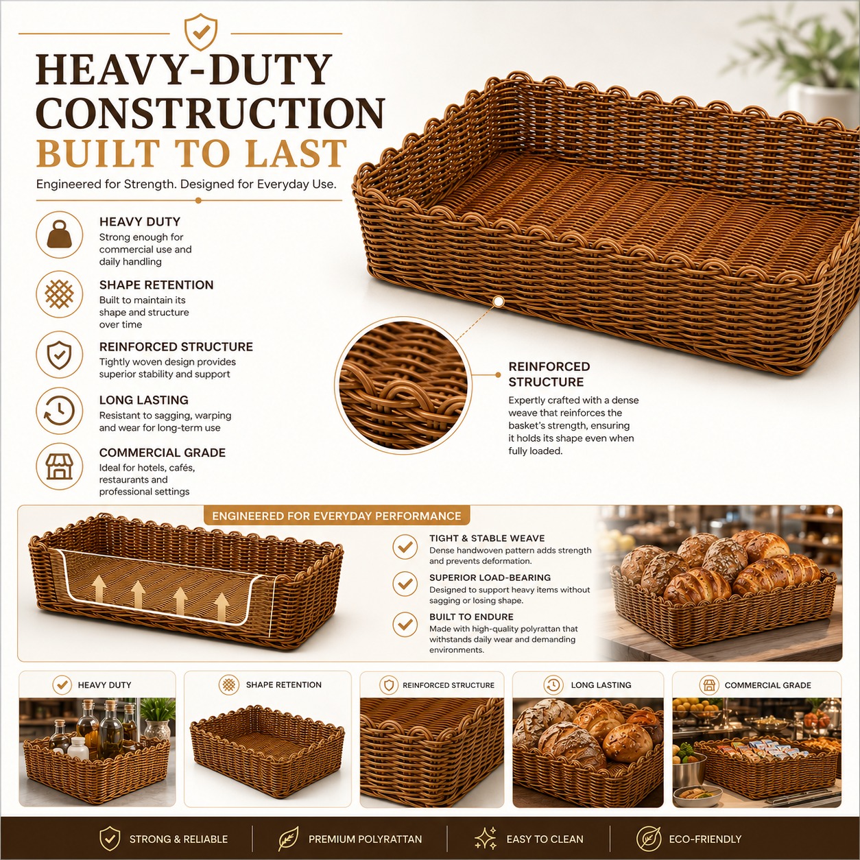 1012A Heavy Rectangle Shaped Polyrattan Basket with Flower Shaped Edges & Metal Wire - 30x21.6x6.5cm — view 3