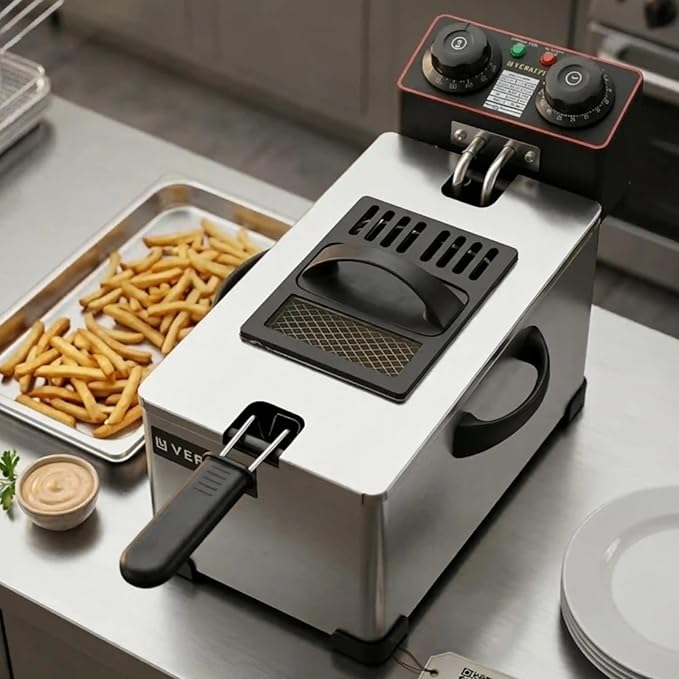 VERATTI Electric Deep Fryer 3L with Black Teflon Pan + Timer