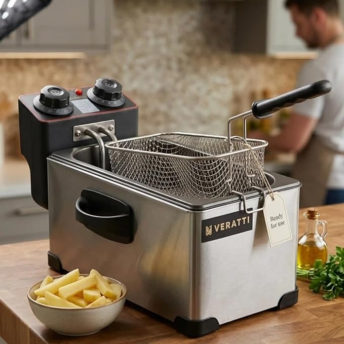 VERATTI Electric Deep Fryer 3L with Black Teflon Pan + Timer — view 2
