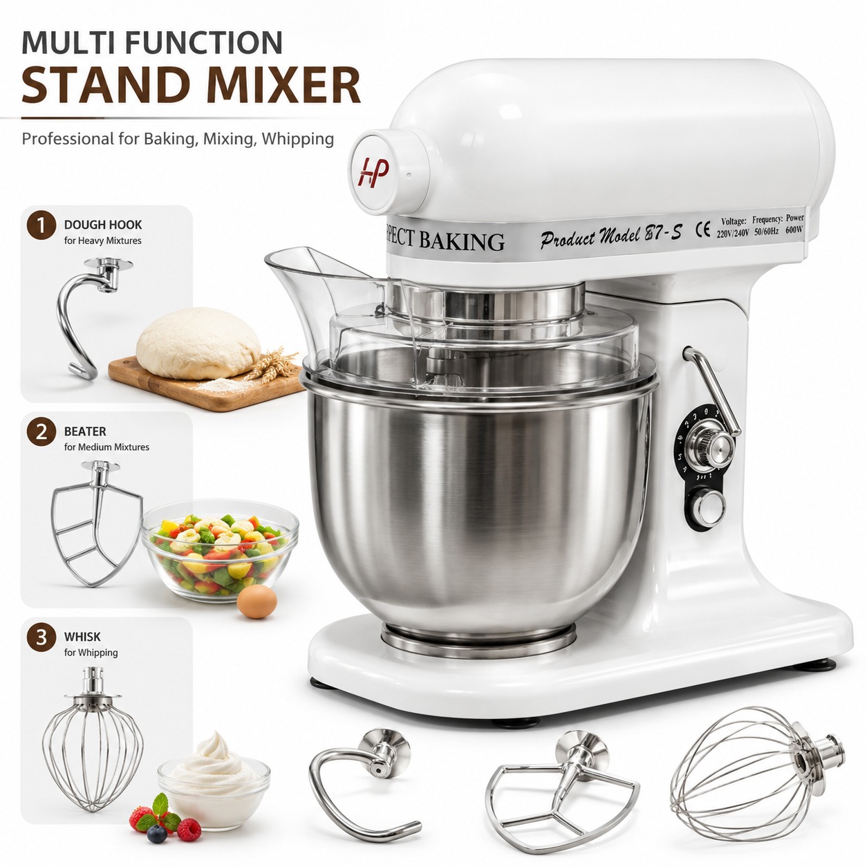 Electric Planetary Mixer with 3 Whisk Attachments & Safety Guard - Black Body | Gear Model — view 2