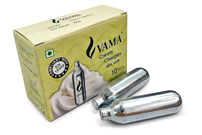 VAMA SS 8g N2O Cream Chargers for Cream Whipper | 99.6% Pure | FSSAI Certified (10 pcs/box) — view 2