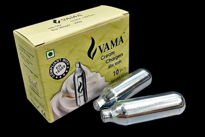 VAMA SS 8g N2O Cream Chargers for Cream Whipper | 99.6% Pure | FSSAI Certified (10 pcs/box) — view 5