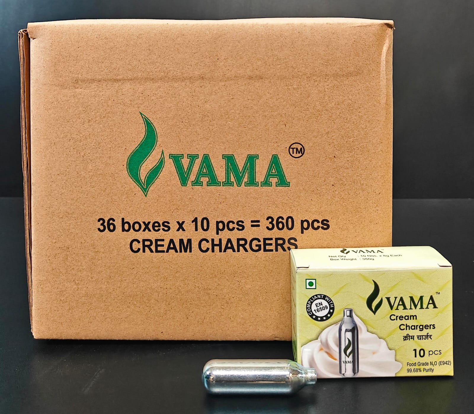 VAMA SS 8g N2O Cream Chargers for Cream Whipper | 99.6% Pure | FSSAI Certified (10 pcs/box) — view 6
