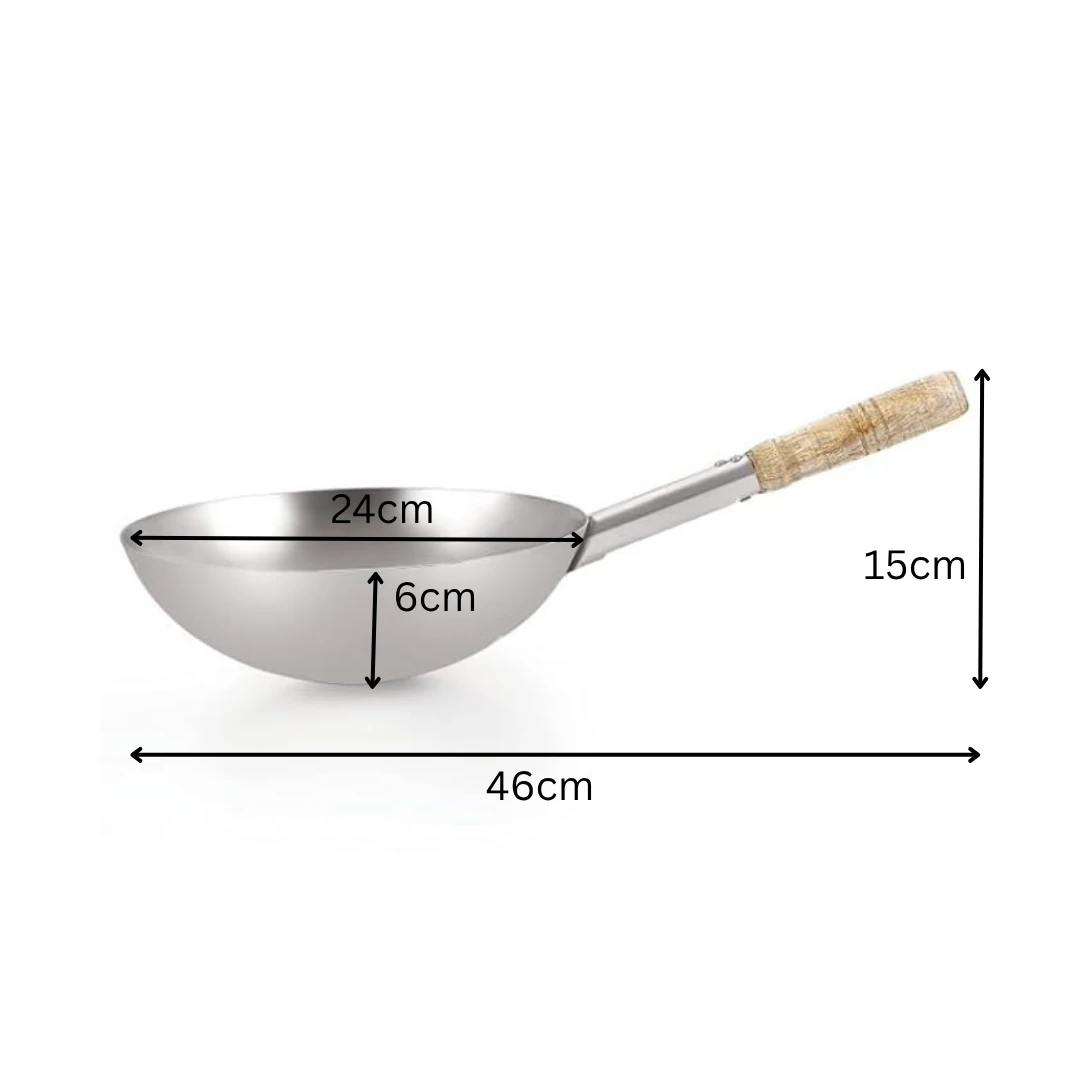 Wooden Handle SS Wok — view 2