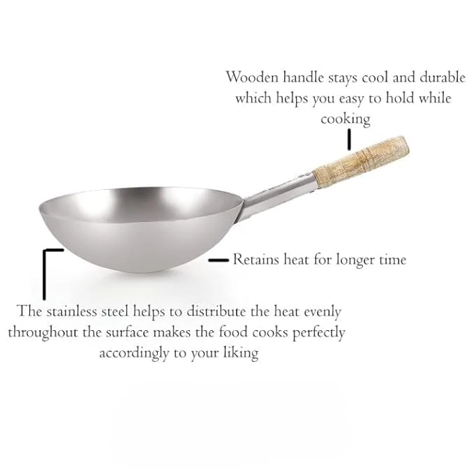 Wooden Handle SS Wok — view 6