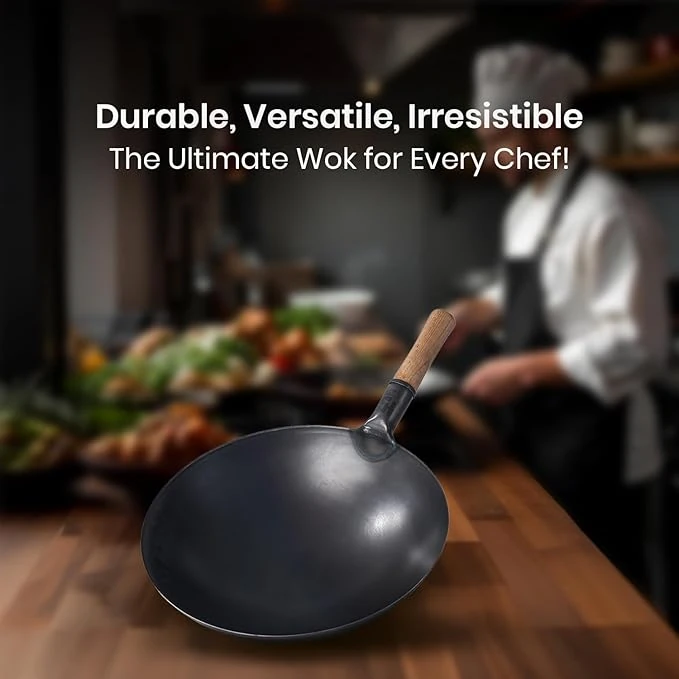 Wooden Handle Iron Wok — view 5