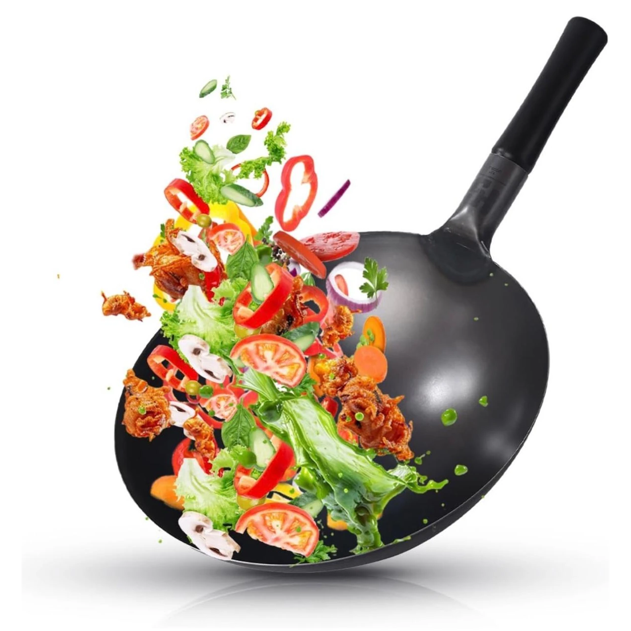 Black Handle Metal Wok witth Ultra Heavy Rubber Grip — view 3