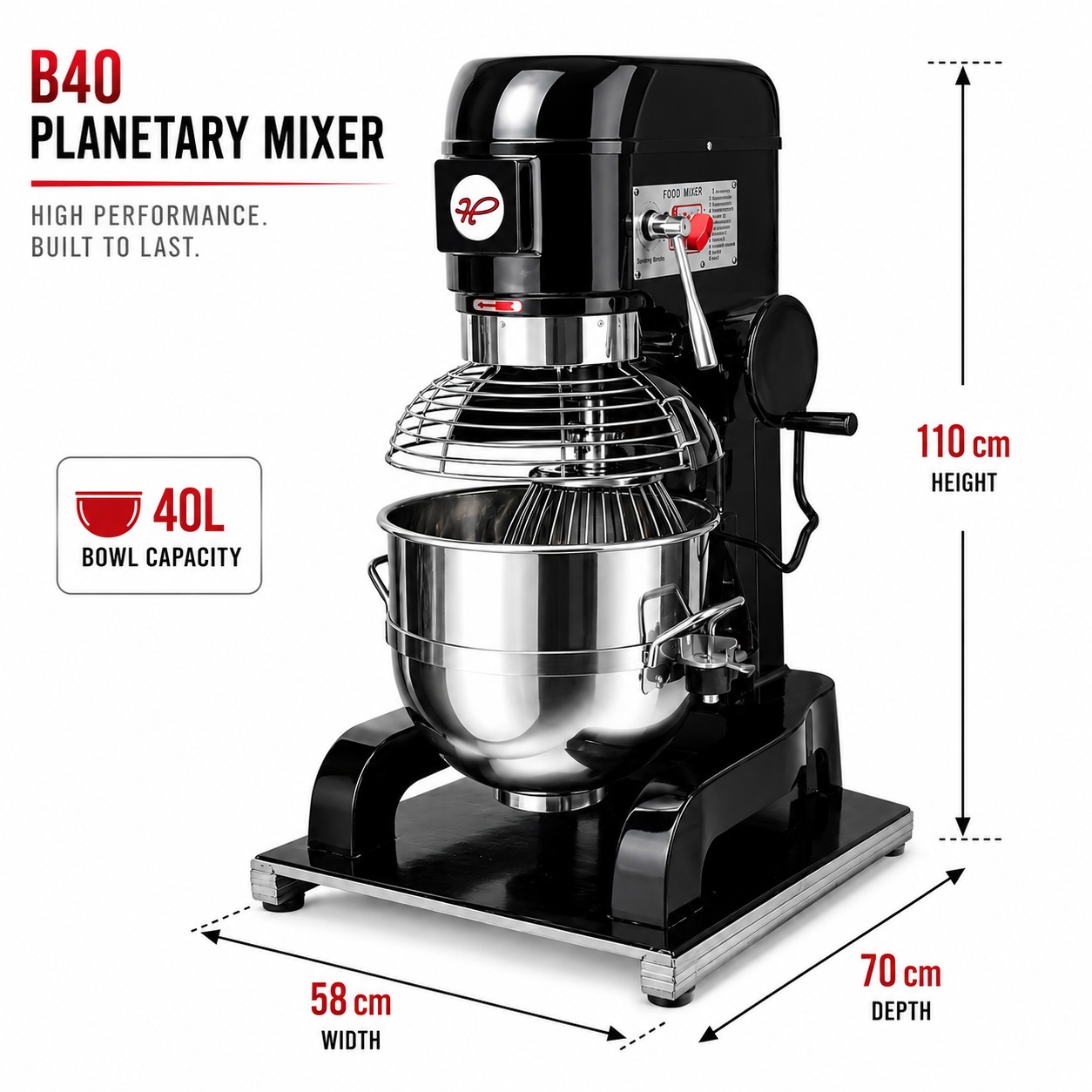 Electric Planetary Mixer with 3 Whisk Attachments & Safety Guard - Black Body | Belt Model — view 6