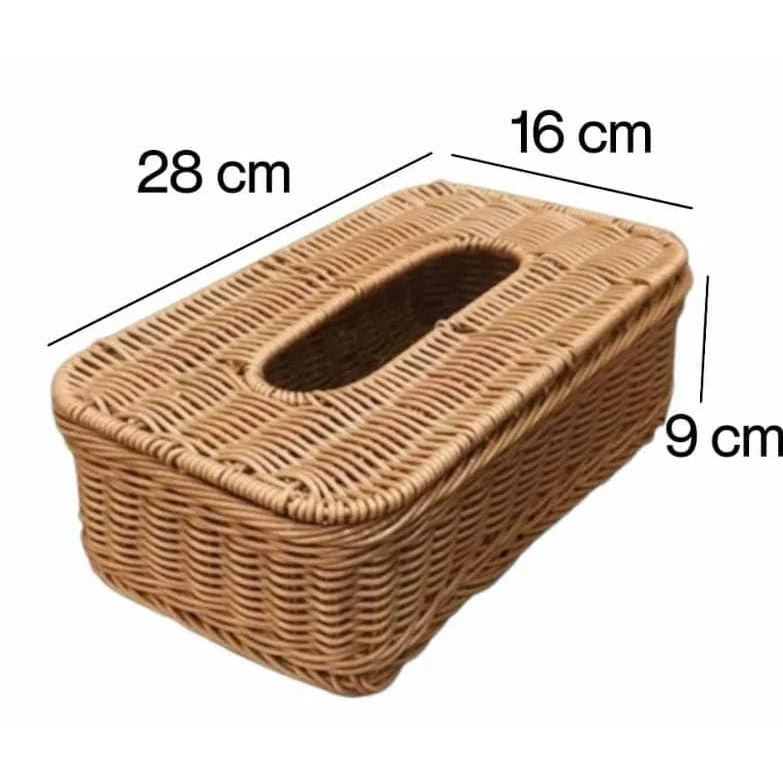 008B Heavy Rectangle Shaped Polyrattan Basket with Lid & Metal Wire 28x16x9cm - Walnut Brown — view 2