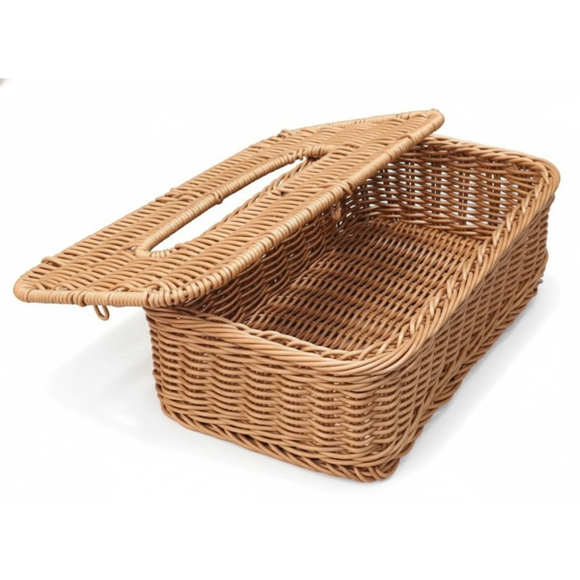 008B Heavy Rectangle Shaped Polyrattan Basket with Lid & Metal Wire 28x16x9cm - Walnut Brown — view 3