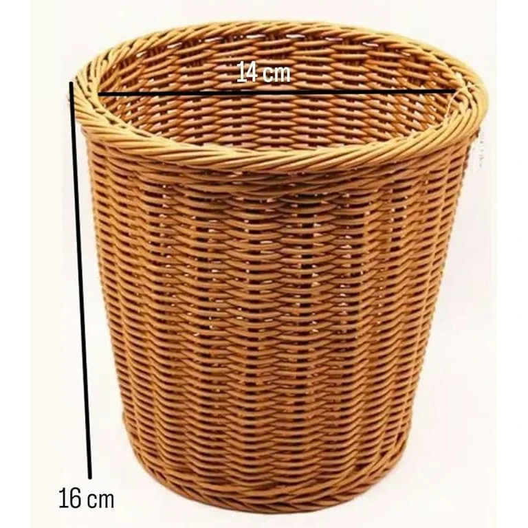 1018B Heavy Cylindrical Shaped Poyrattan Basket with Metal Wire 14x16cm - Walnut Brown — view 2