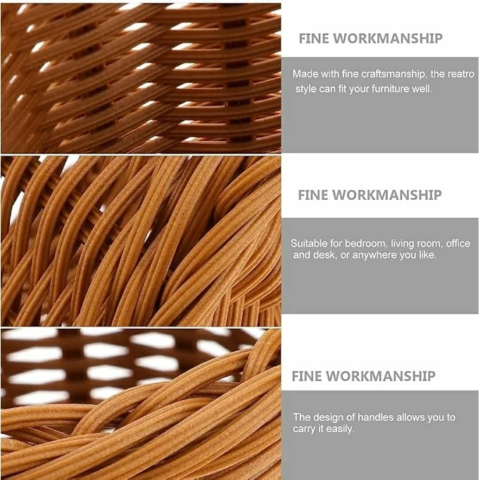 1018B Heavy Cylindrical Shaped Poyrattan Basket with Metal Wire 14x16cm - Walnut Brown — view 4