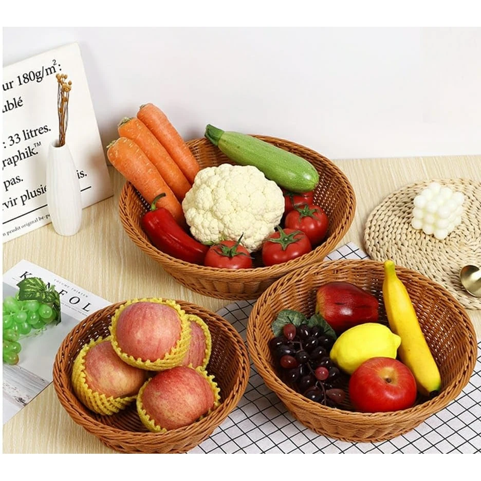 2006A Heavy Round Shaped Polyrattan Basket with Metal Wire - 32x7cm — view 3