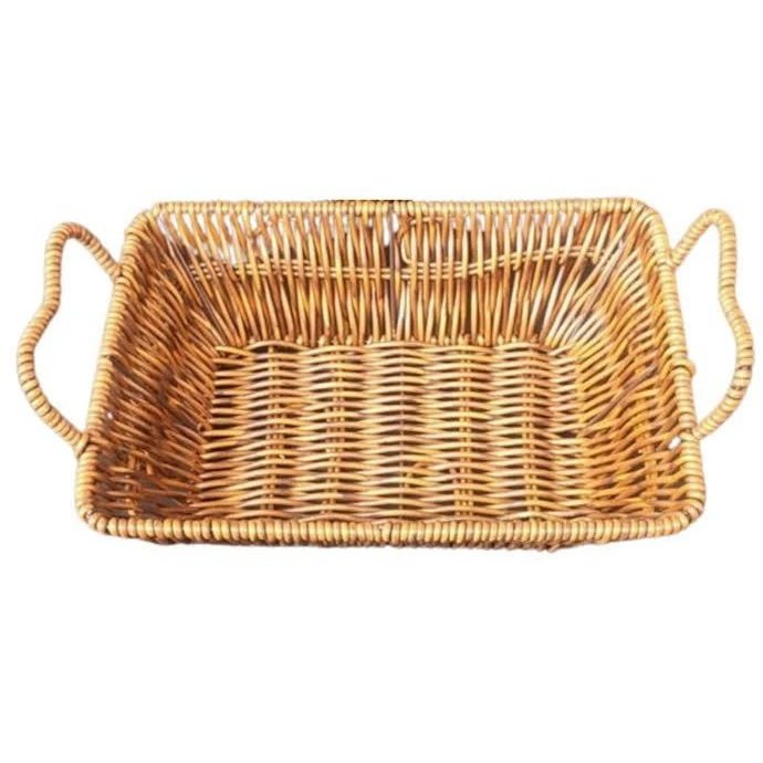 No.11 Heavy Rectangle Shaped Polyrattan Basket with Handles & Metal Wire 23x17x10cm - Walnut Brown