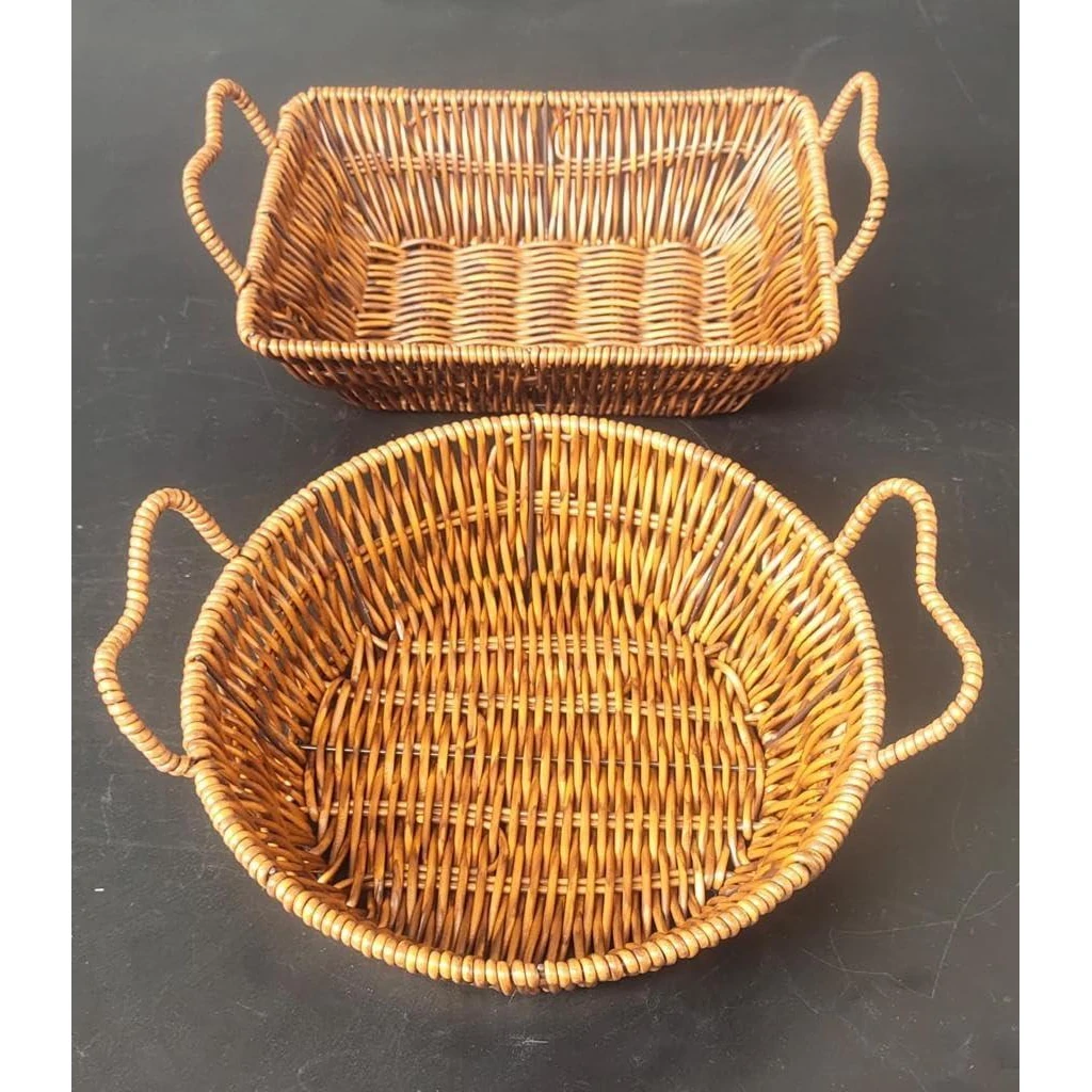 No.12 Heavy Round Shaped Polyrattan Basket with Handles & Metal Wire 22x6cm - Walnut Brown — view 3