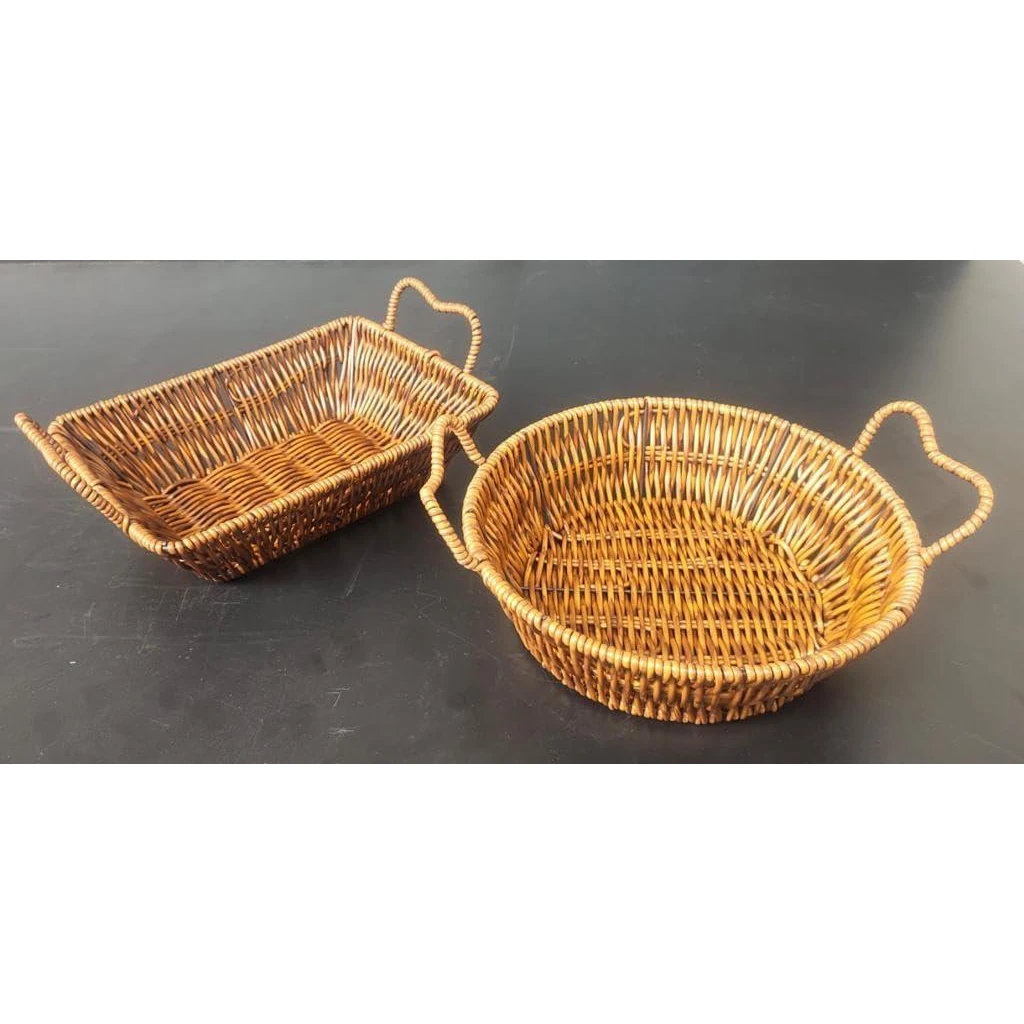 No.12 Heavy Round Shaped Polyrattan Basket with Handles & Metal Wire 22x6cm - Walnut Brown — view 4