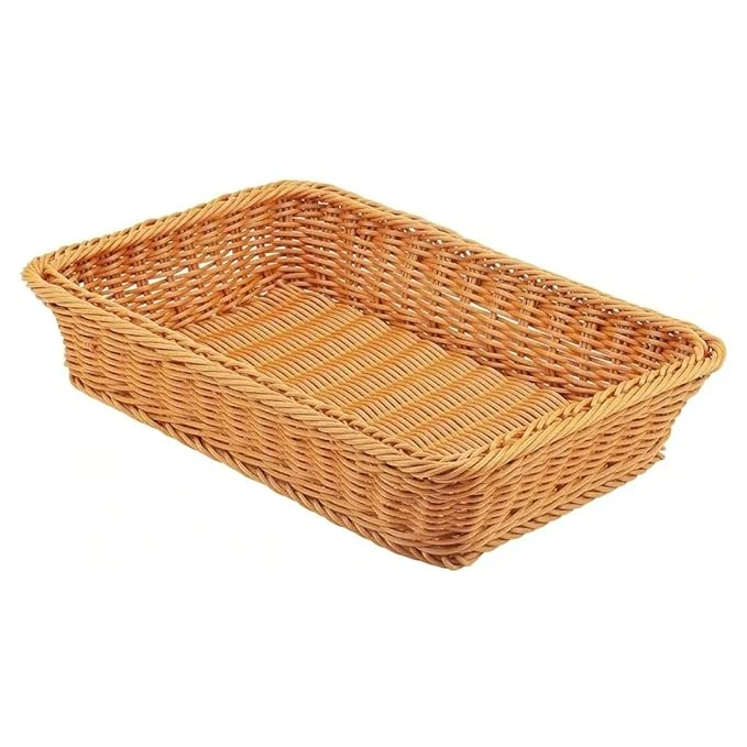 No.13 Heavy Rectangle Shaped Polyrattan Basket with Metal Wire 26x20x7cm - Walnut Brown