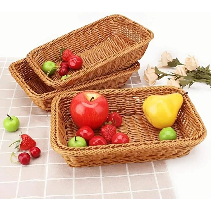 No.13 Heavy Rectangle Shaped Polyrattan Basket with Metal Wire 26x20x7cm - Walnut Brown — view 3