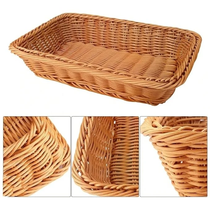 No.13 Heavy Rectangle Shaped Polyrattan Basket with Metal Wire 26x20x7cm - Walnut Brown — view 4