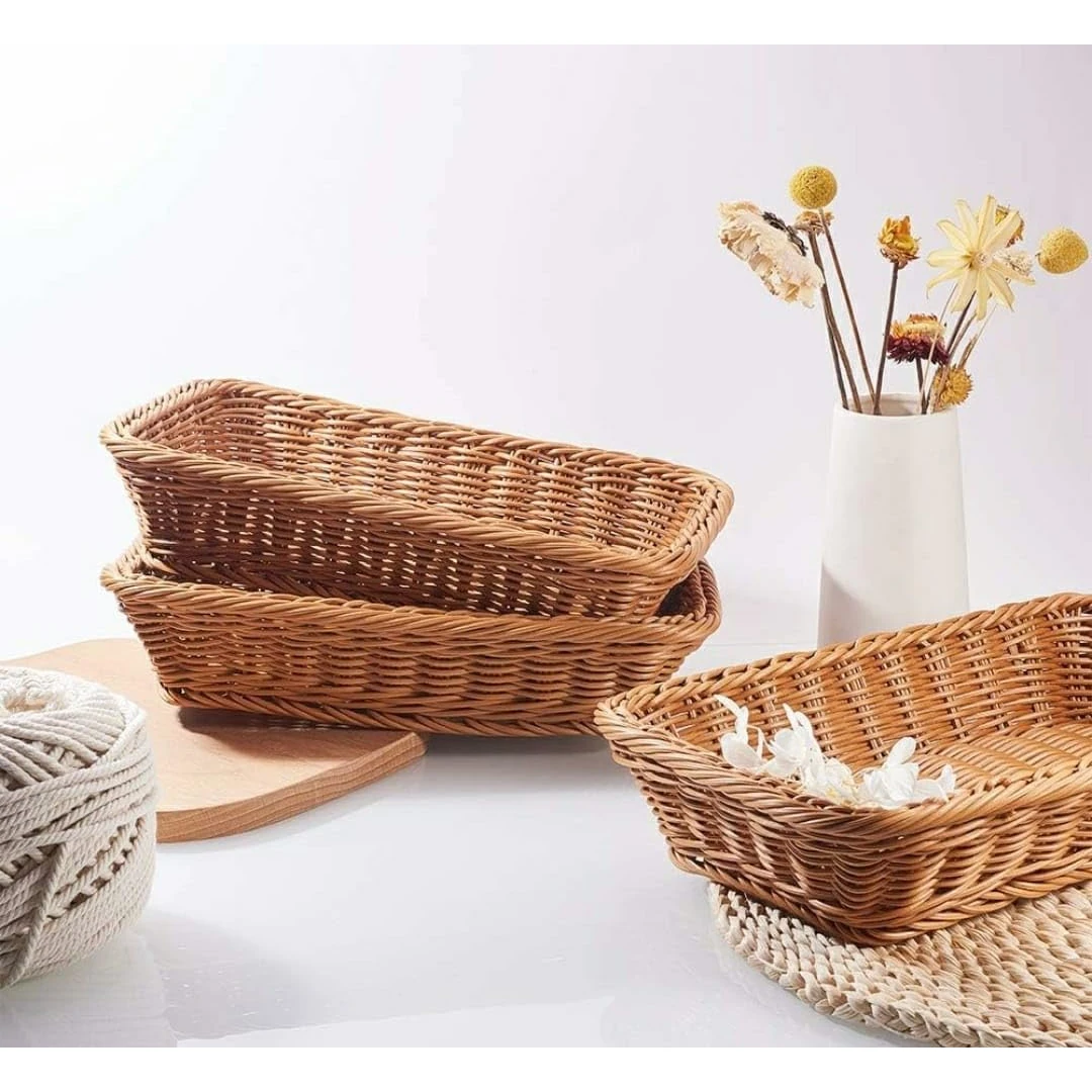 No.13 Heavy Rectangle Shaped Polyrattan Basket with Metal Wire 26x20x7cm - Walnut Brown — view 6