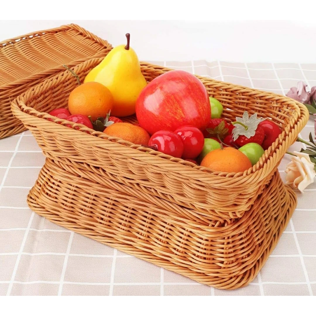 No.13 Heavy Rectangle Shaped Polyrattan Basket with Metal Wire 26x20x7cm - Walnut Brown — view 7