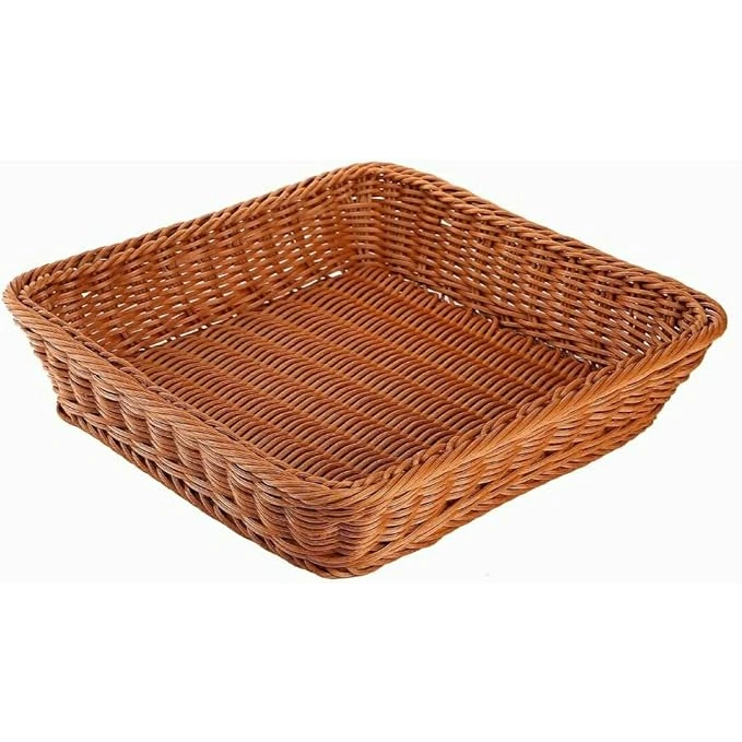 No.16 Heavy Square Shaped Polyrattan Basket with Metal Wire 24x8cm - Walnut Brown