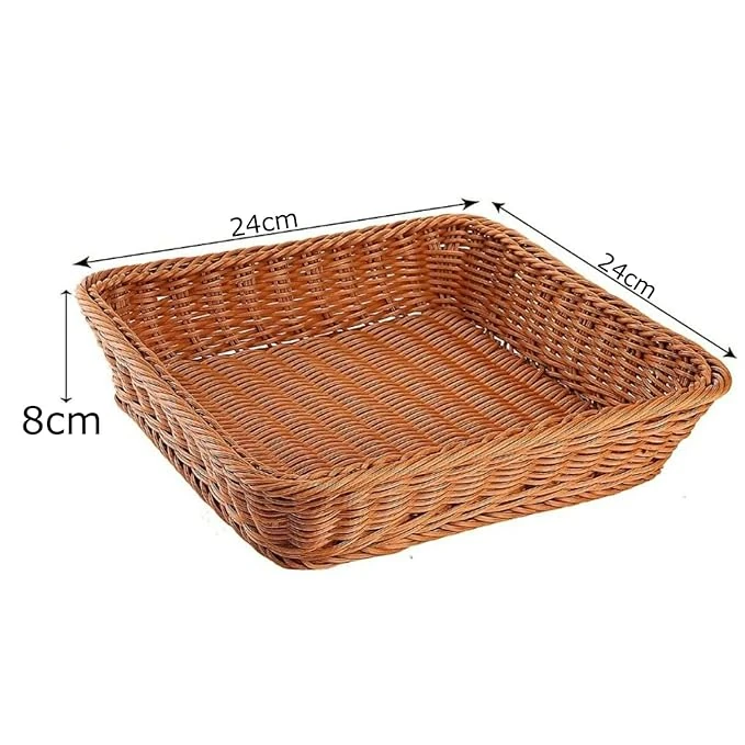 No.16 Heavy Square Shaped Polyrattan Basket with Metal Wire 24x8cm - Walnut Brown — view 2