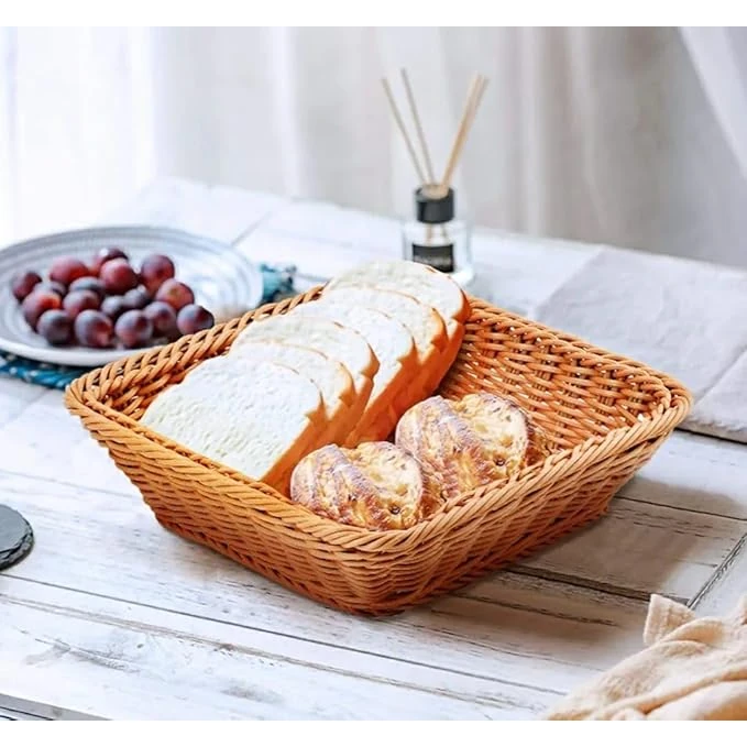 No.16 Heavy Square Shaped Polyrattan Basket with Metal Wire 24x8cm - Walnut Brown — view 3