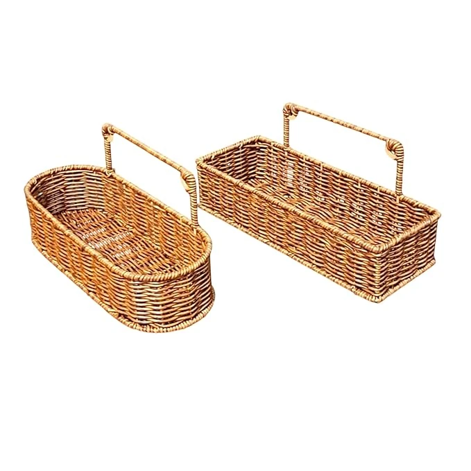 No.24 Heavy Rectangle Shaped Polyrattan Basket Multipurpose Utility Holder with Metal Wire 31.5x12x14.5cm - Walnut Brown — view 5