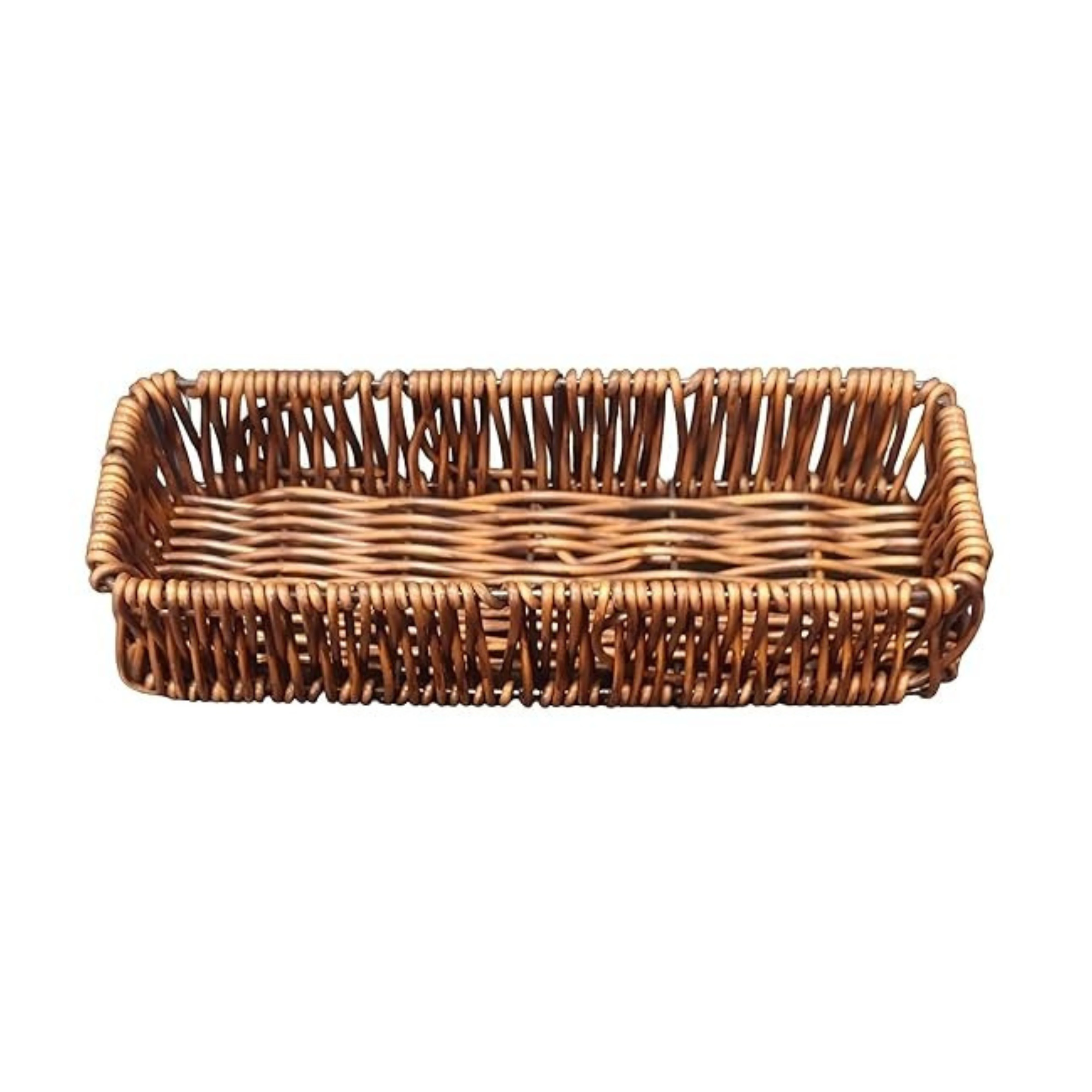 No.3 Heavy Long Rectangle Shaped Polyrattan Basket with Metal Wire 23x8x4cm - Walnut Brown